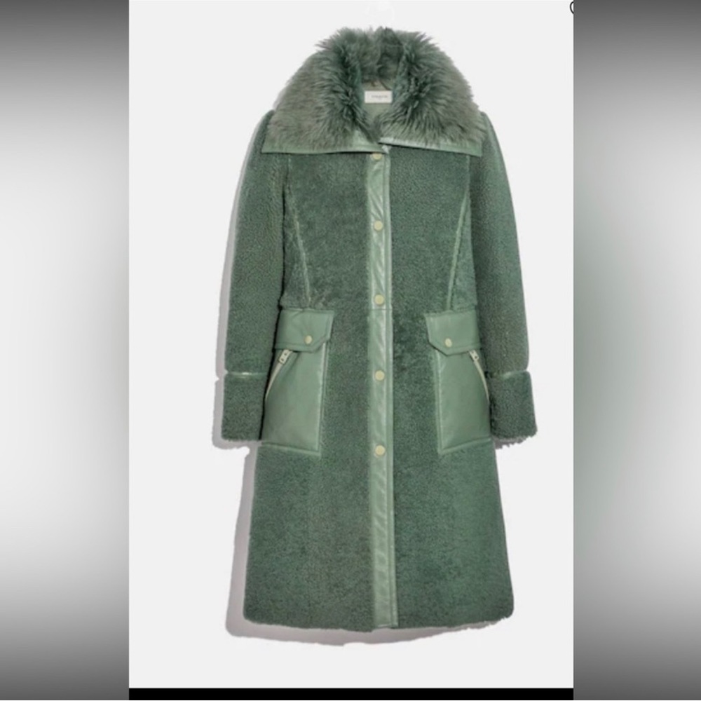 Coach Shearling Green Coat